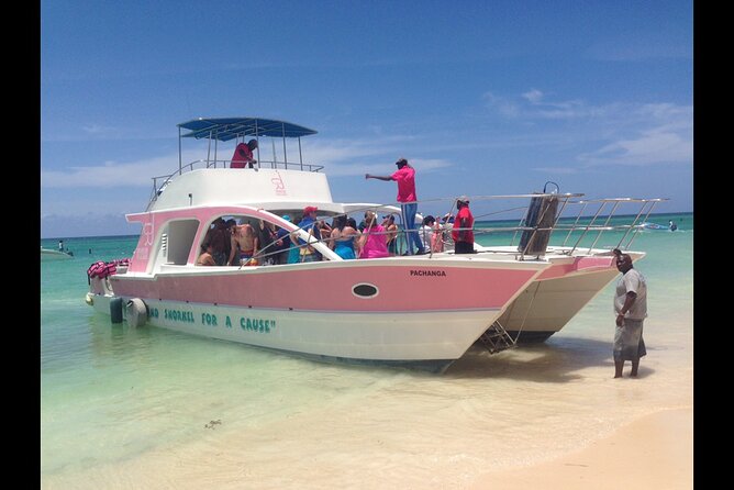 Private Party Boat with Slide and chicken skewers at Punta Cana - Natural Pool (Sandbar) Hour: Floating Snacks, Games, and the BBQ Moment