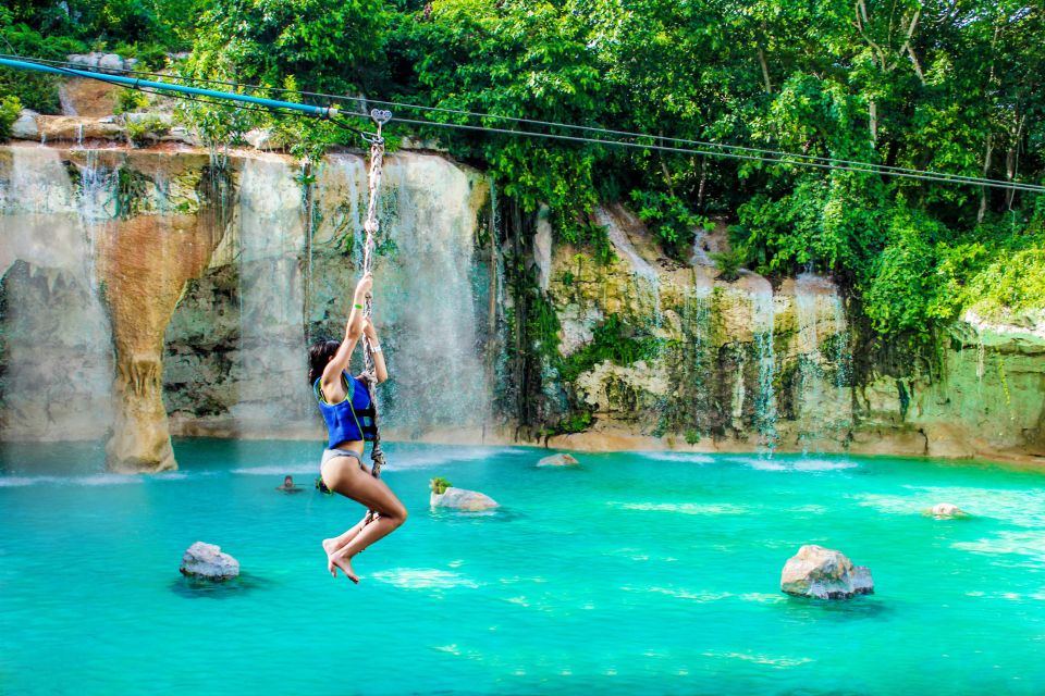 Punta Cana: Blue Hole and Scape Park Cap Cana Entry Ticket - Zip Line Eco Splash: glide over water fountains and cascades